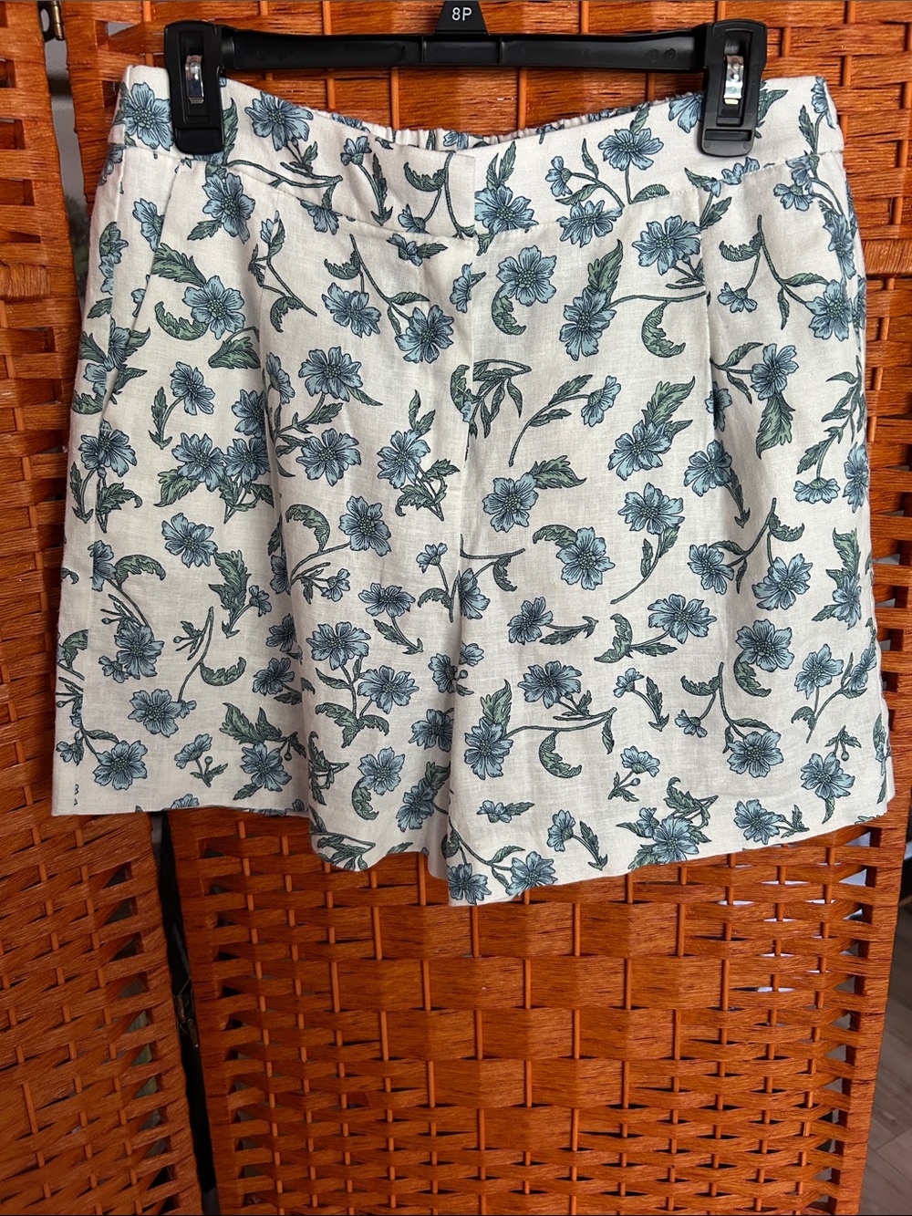 J. Crew Ivory Linen Blend Floral Shorts with Blue-Green Print
